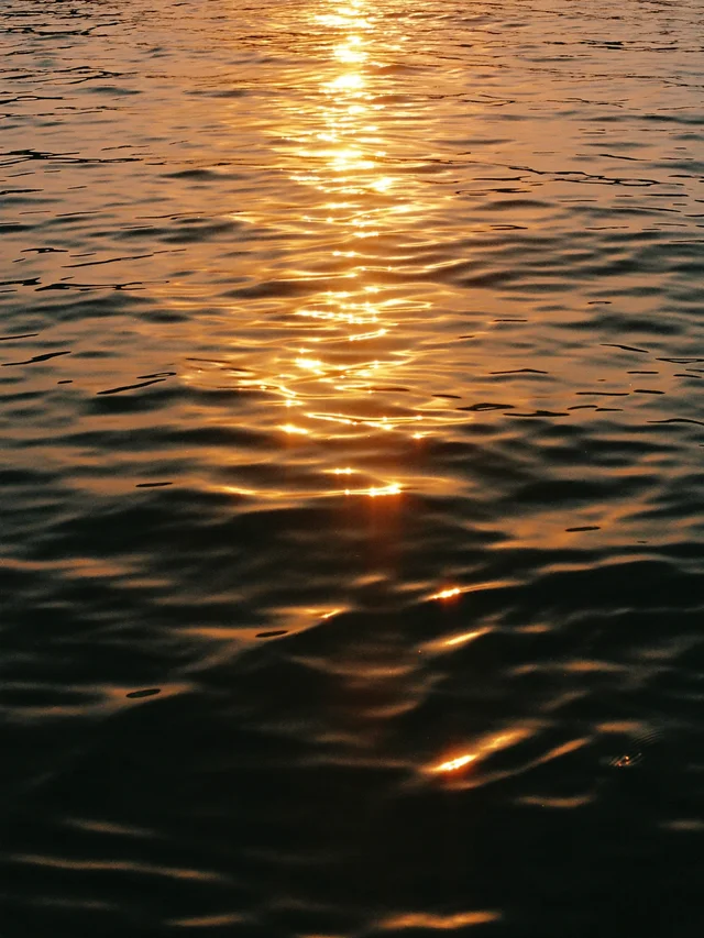 Reflexos dourados do pôr do sol sobre a água