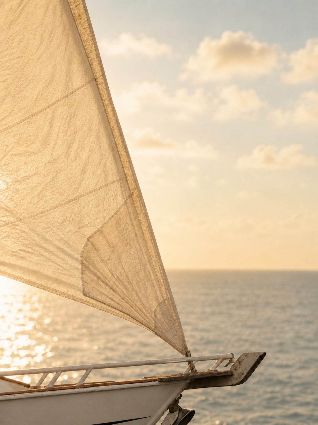 Vela iluminada pelo sol sobre o mar